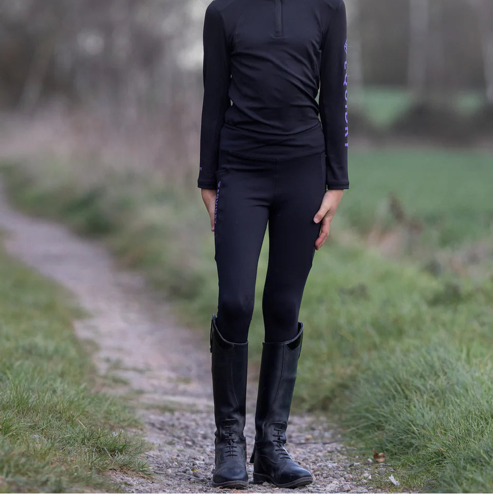 EQUIDRY Children's Water Repellent Leggings #colour_black-lilac