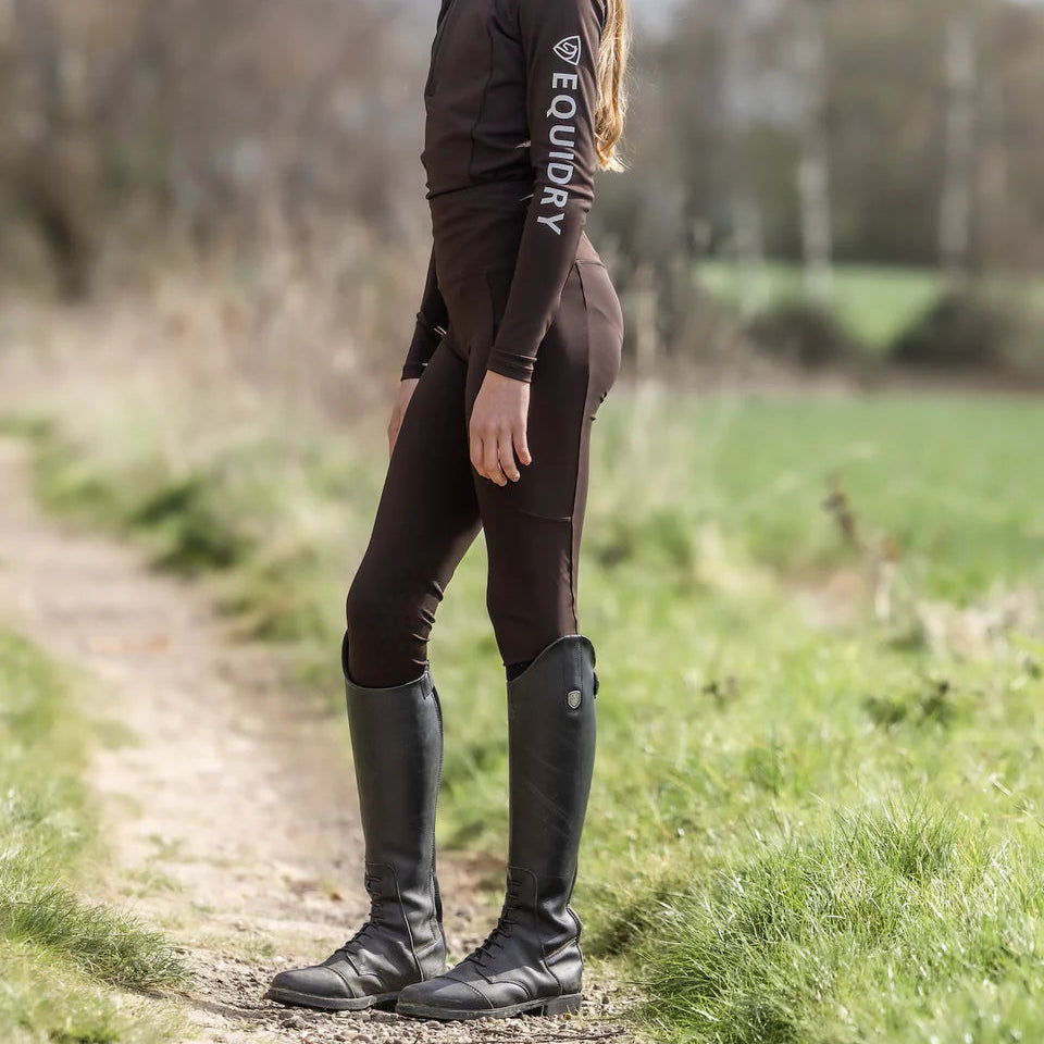 EQUIDRY Children's Water Repellent Leggings #colour_brown-white