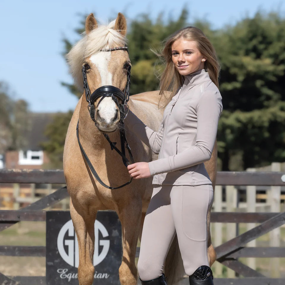 EQUIDRY Children's Water Repellent Zip up Top #colour_sand-white