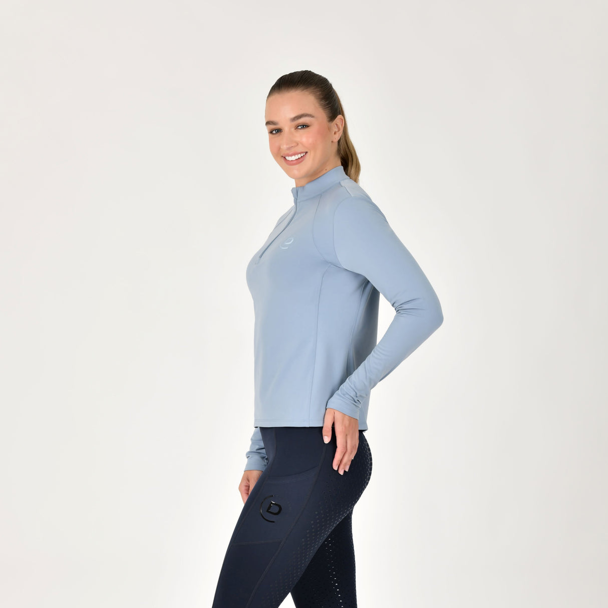 Dublin Ladies Brushed Long Sleeve Riding Top #colour_blue-fog