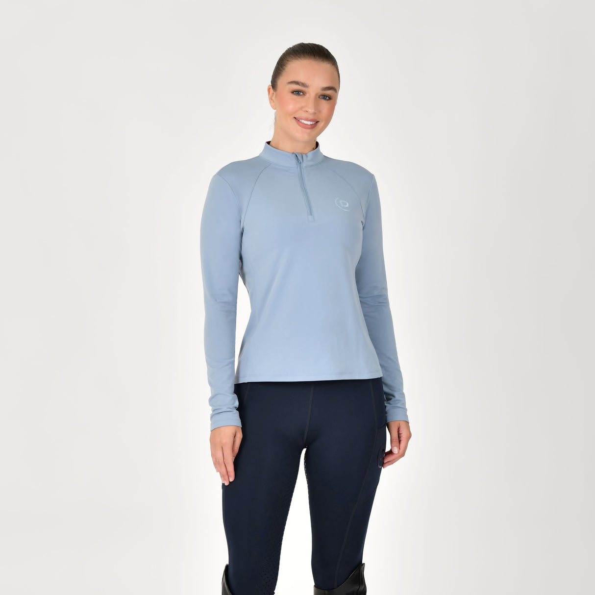 Dublin Ladies Brushed Long Sleeve Riding Top #colour_blue-fog