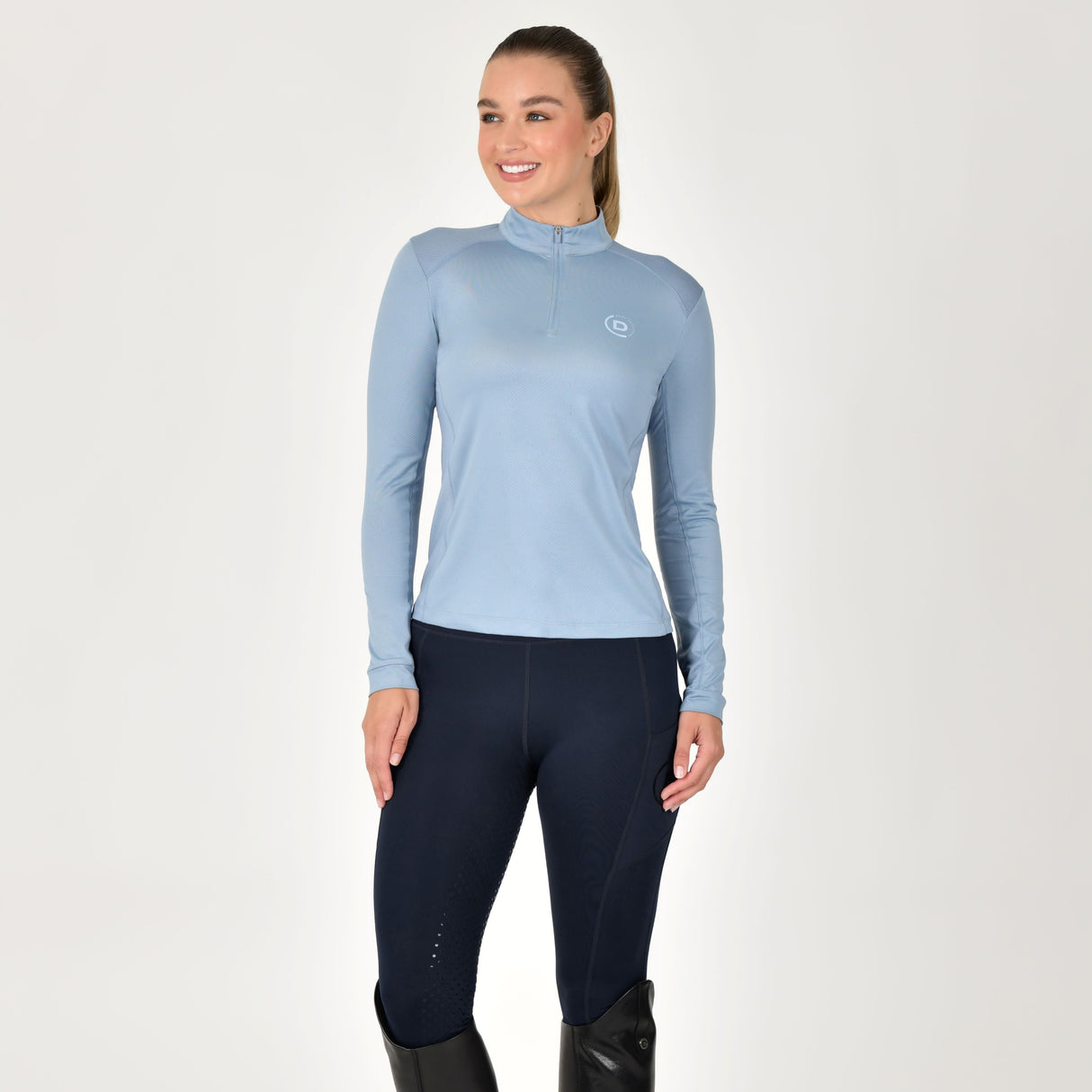 Dublin Ladies Breathable Long Sleeve Riding Top #colour_blue-fog