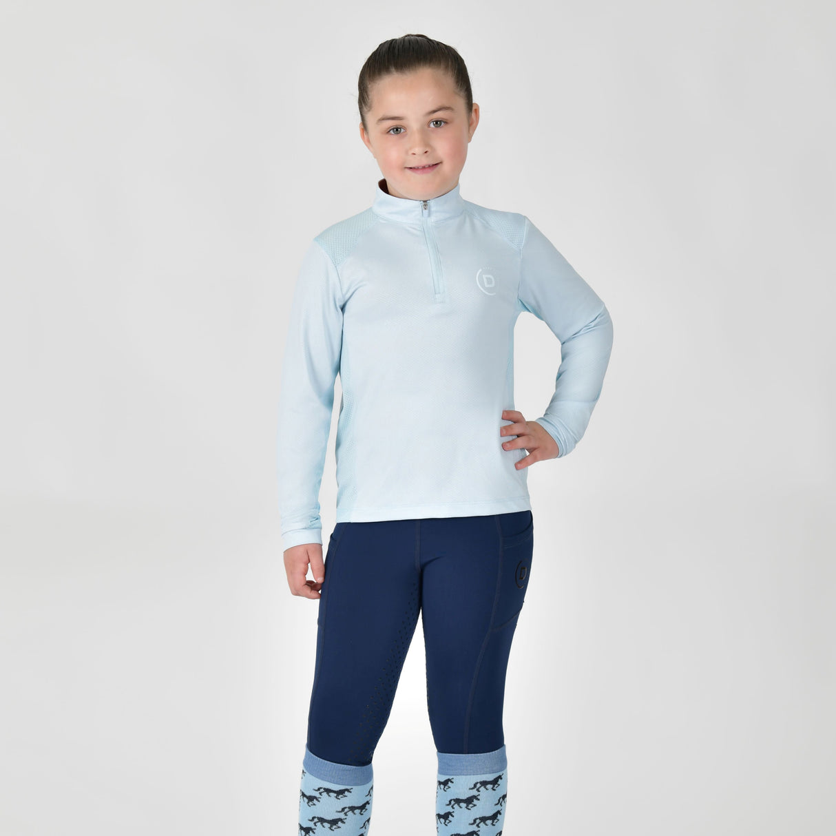 Dublin Children's Breathable Long Sleeve Riding Top #colour_sky-blue