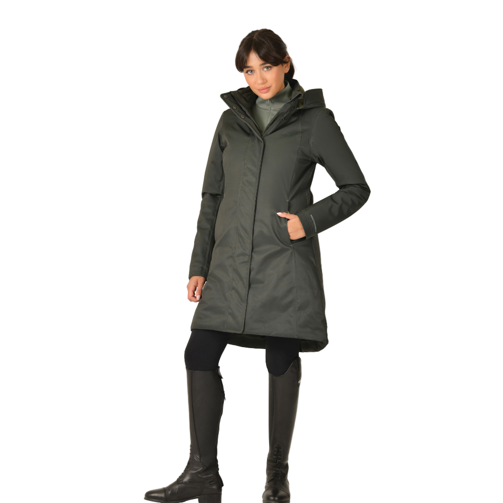 Weatherbeeta Ladies All Purpose Waterproof Longline Equestrian Jacket #colour_midnight-green