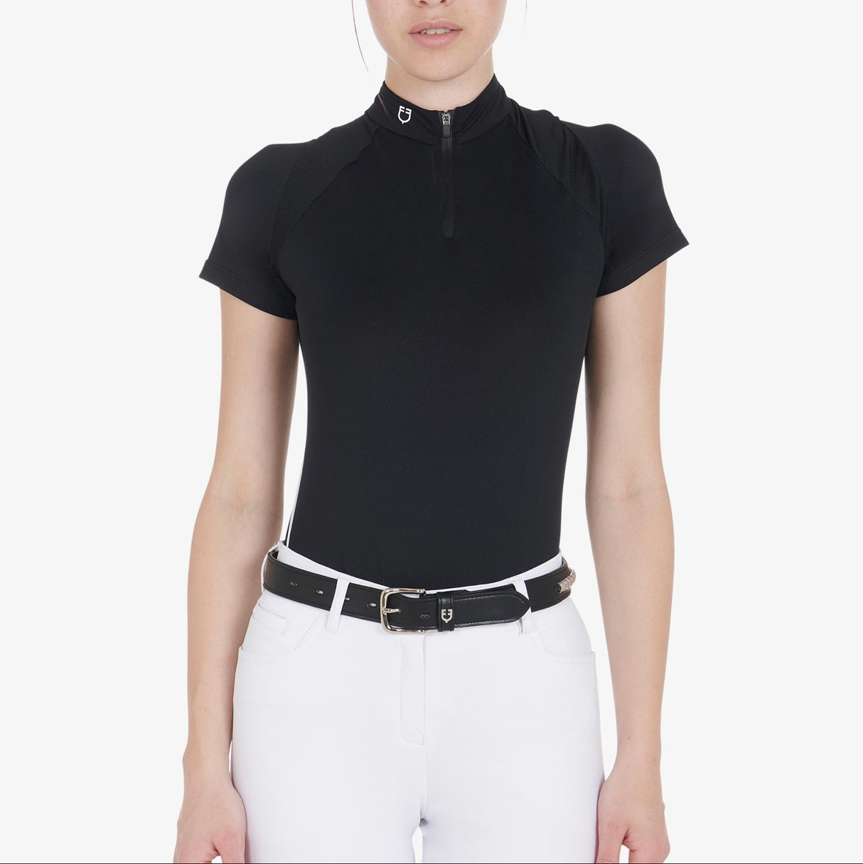 Equestro Leather Belt With Silver Clincher #colour_black-silver