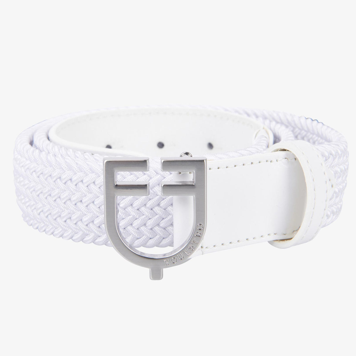 Equestro Leather Elastic Belt With Logoed Buckle #colour_white-silver