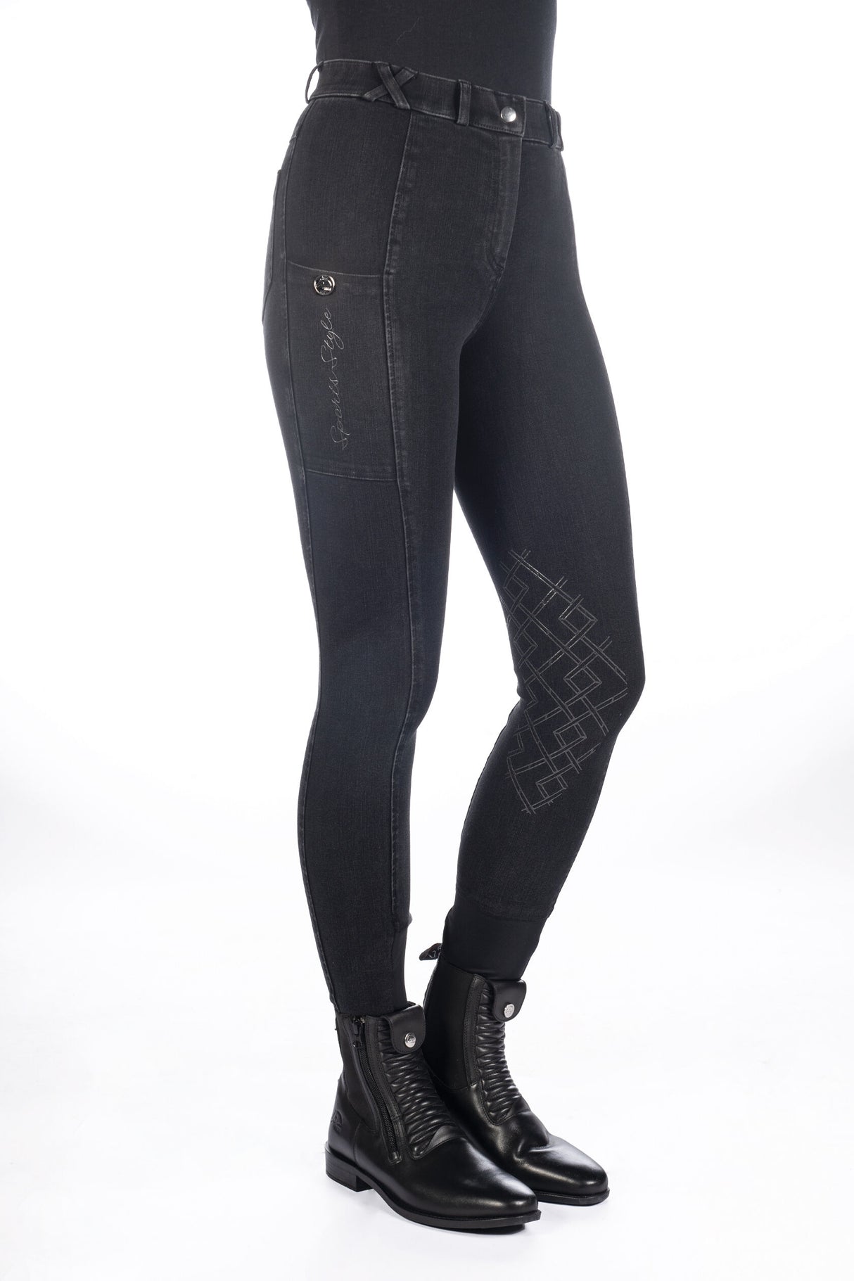 HKM Ladies Knee Patch Riding Breeches -Harbour Island Denim-