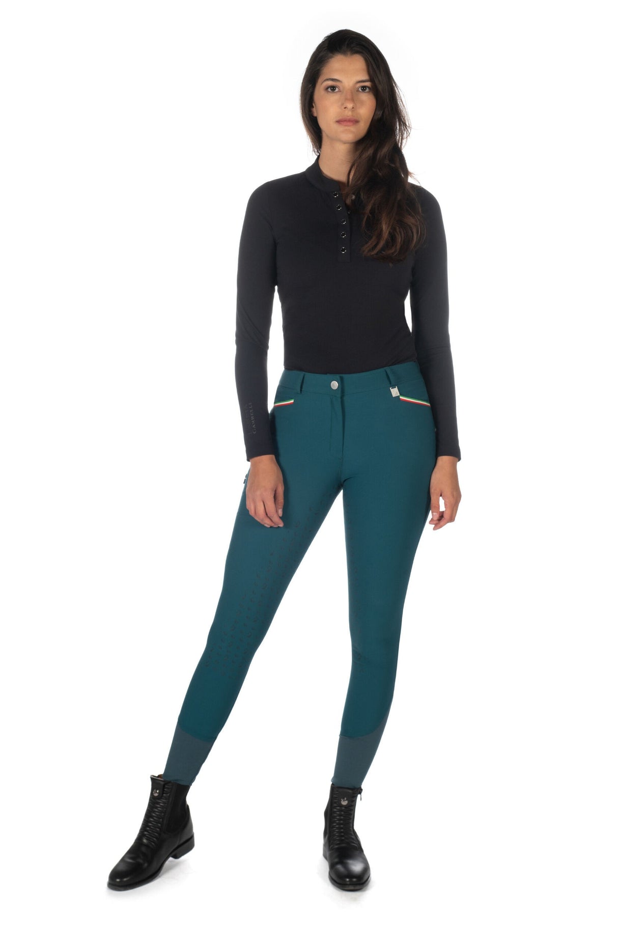 HKM Ladies Silicone Full Grip Riding Breeches -Livigno Sportive- #colour_deep-green