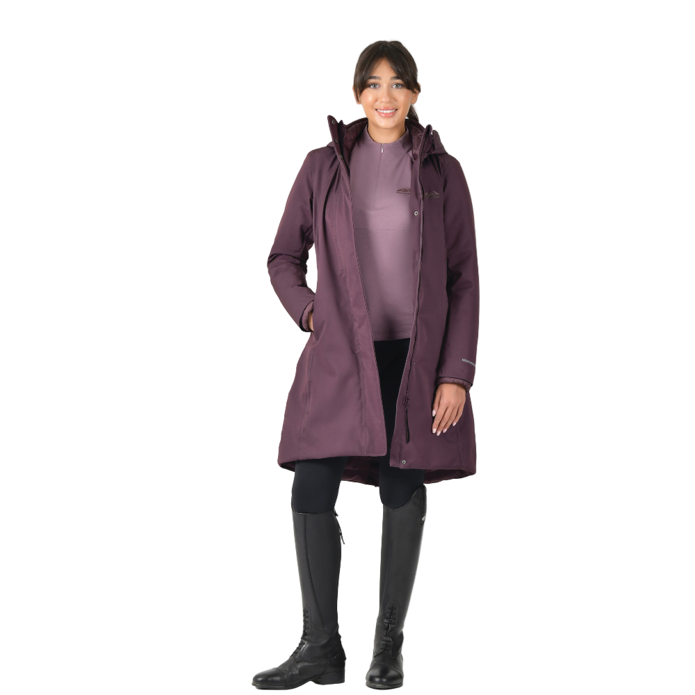 Weatherbeeta Ladies All Purpose Waterproof Longline Equestrian Jacket #colour_mulberry