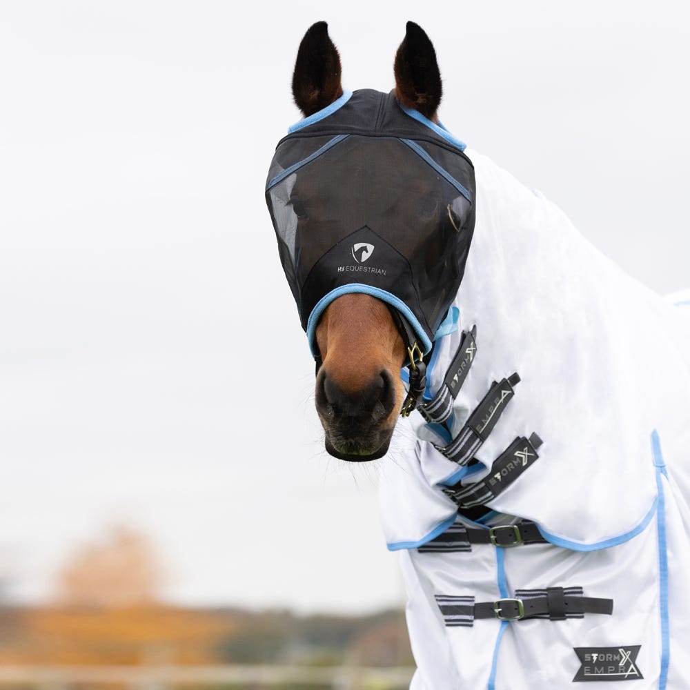 Hy Equestrian Mesh Half Mask without Ears #colour_black-light-blue