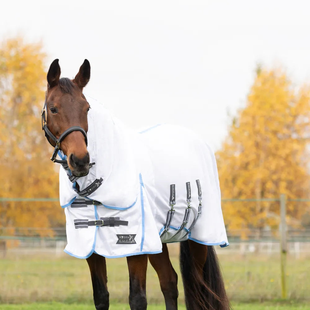 StormX Empra Gladiator UV Combi Fly Rug #colour_white-light-blue