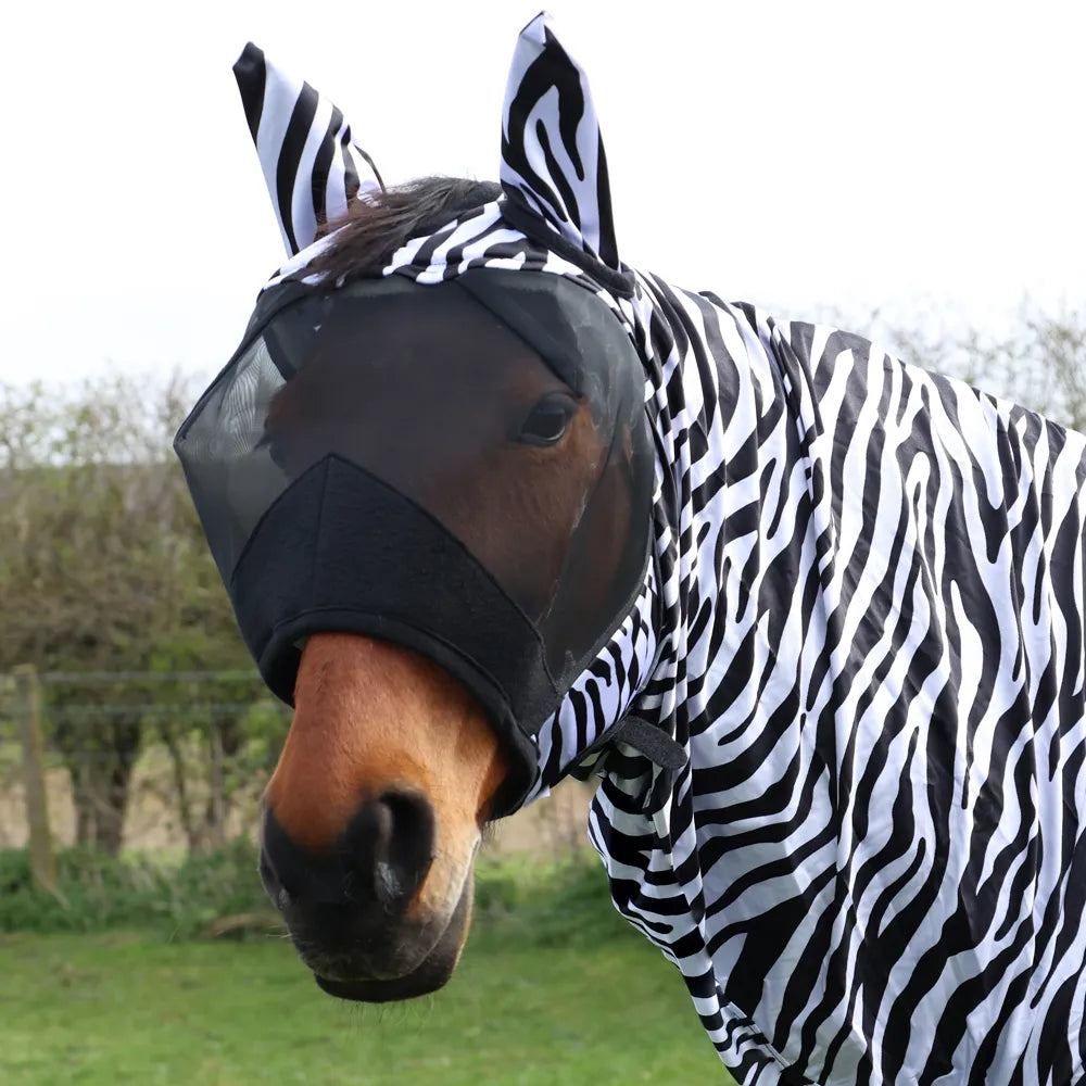 Hy Equestrian Sweet Itch Zebra Fly Mask #colour_black-white