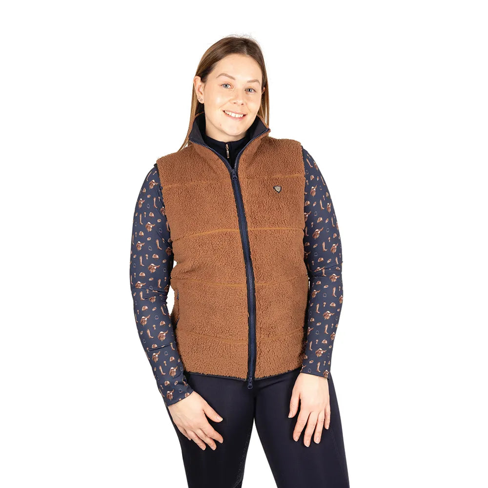 Hy Equestrian Elevate Style Teddy Fleece Gilet #colour_brown