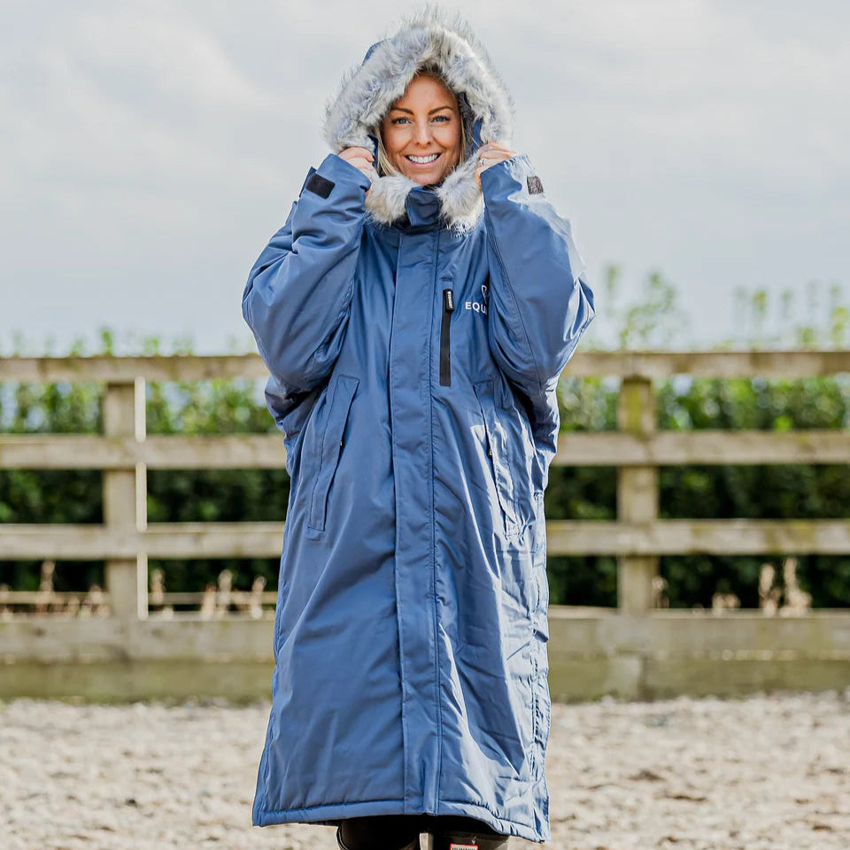 EQUIDRY Women's Thick Fleece Evolution Faux Fur Hood #colour_steel-blue