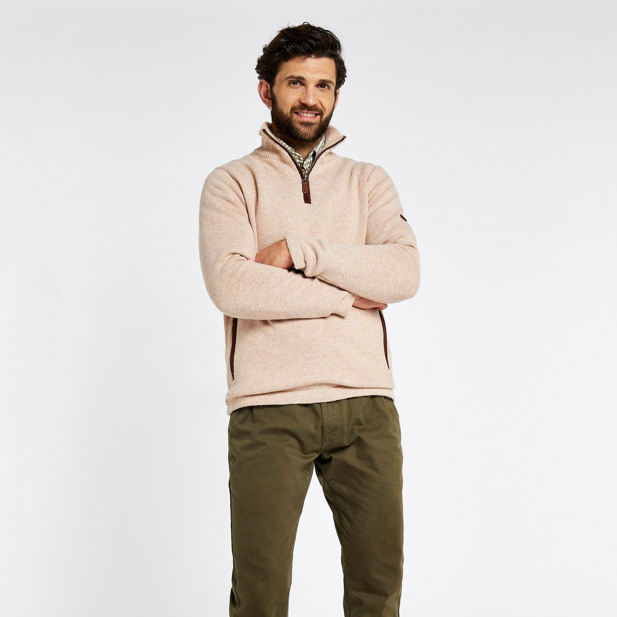 Dubarry Mens Feeney Zip Neck Sweater #Colour_oat