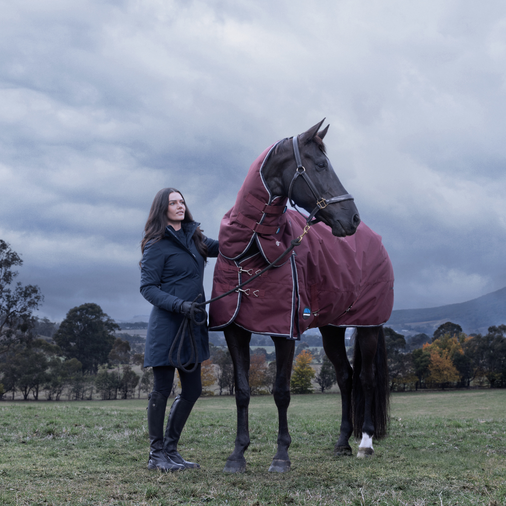 Weatherbeeta Comfitec Essential 220G Detach-A-Neck Turnout #colour_burgundy-navy
