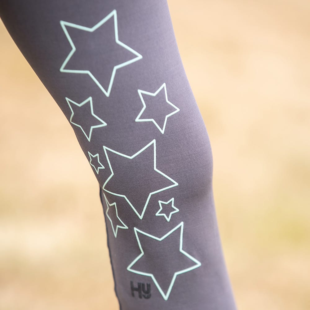 Hy Equestrian Stella Children's Riding Tights #colour_charcoal-mint