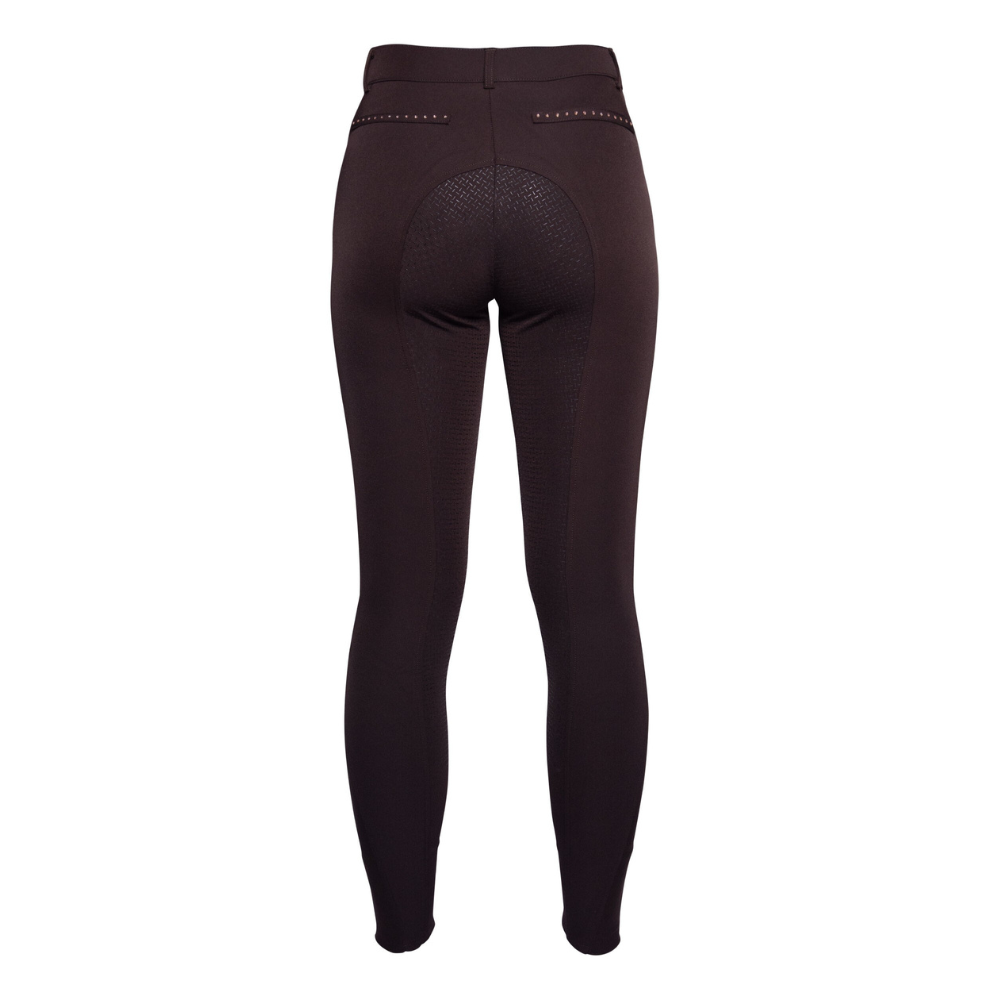 HKM Ladies Silicone Full Seat Riding Breeches -Rosegold Glamour- #colour_brown-rose-gold