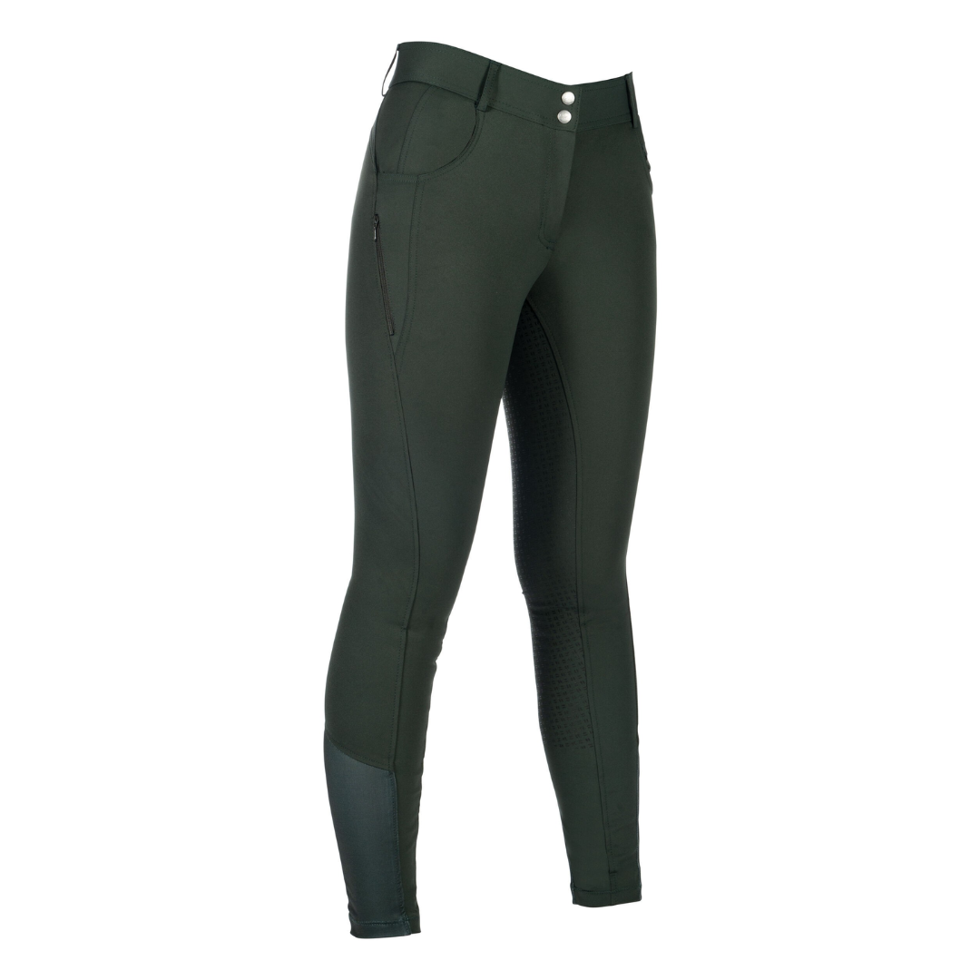 HKM Children's Silicone Full Seat Riding Breeches -Ari Mid Rise- #colour_olive-green