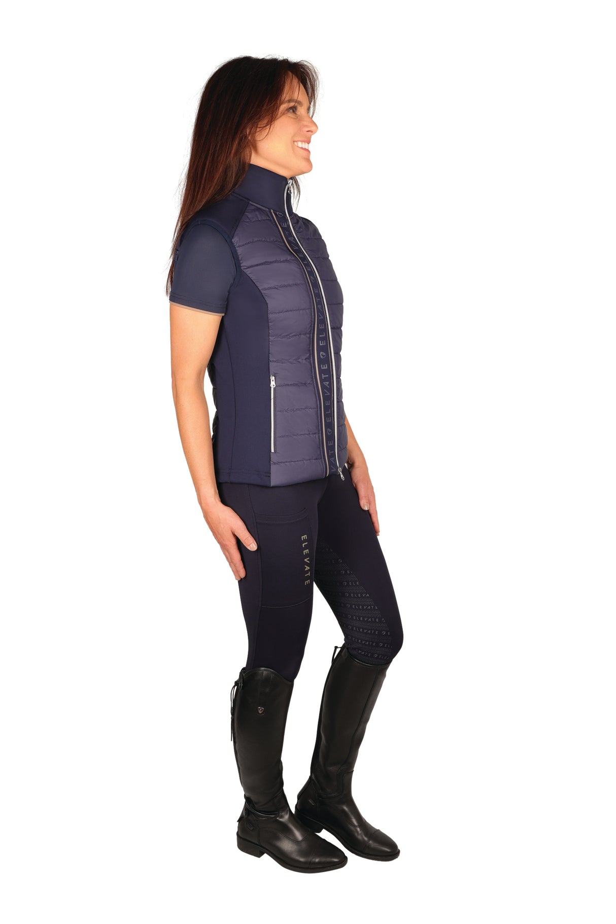 Hy Equestrian Ladies Elevate Allure Gilet #colour_navy-gun-metal-grey