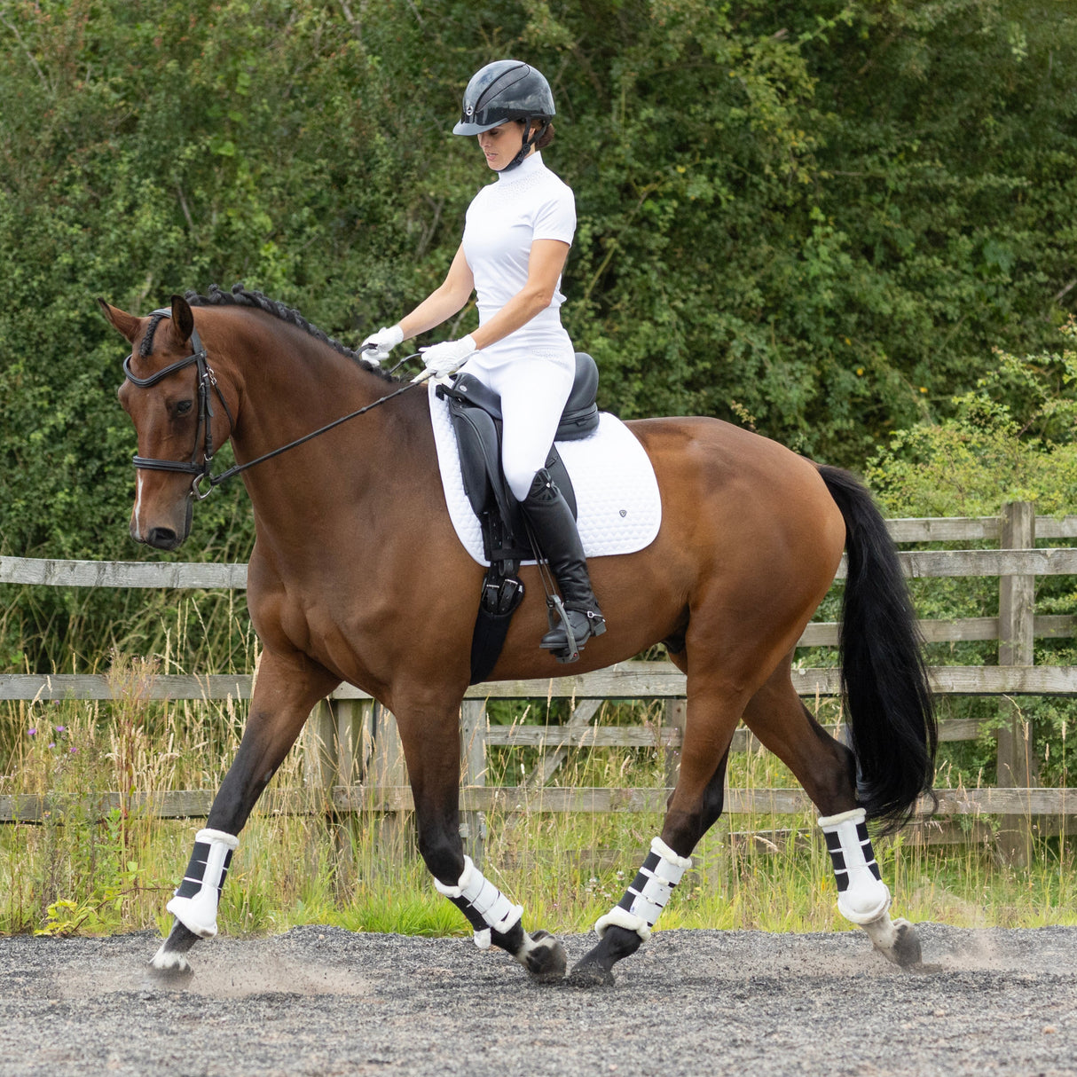 Hy Equestrian Shimmer Riding Gloves #colour_white-with-navy-rose-gold-diamantos