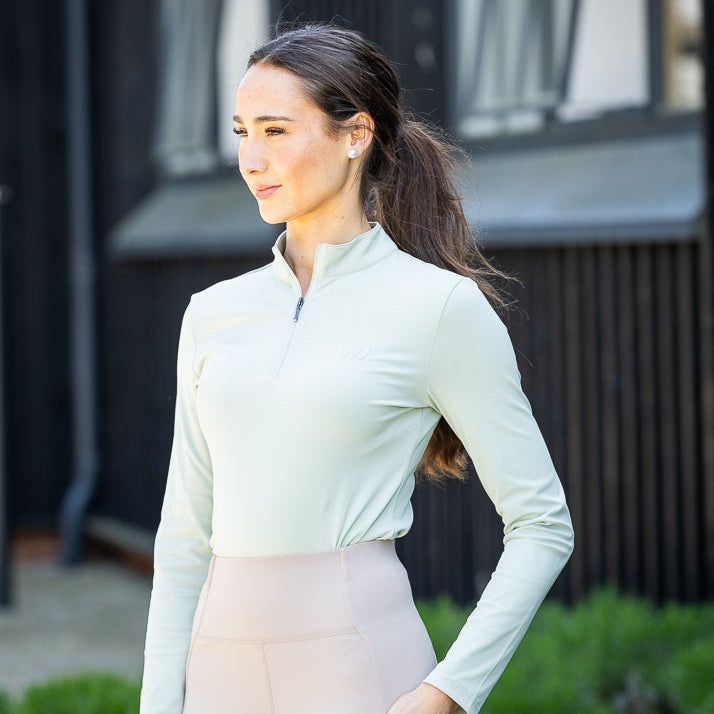 Woof Wear Ladies Long Sleeve Tech Riding Shirt #colour_sage-green