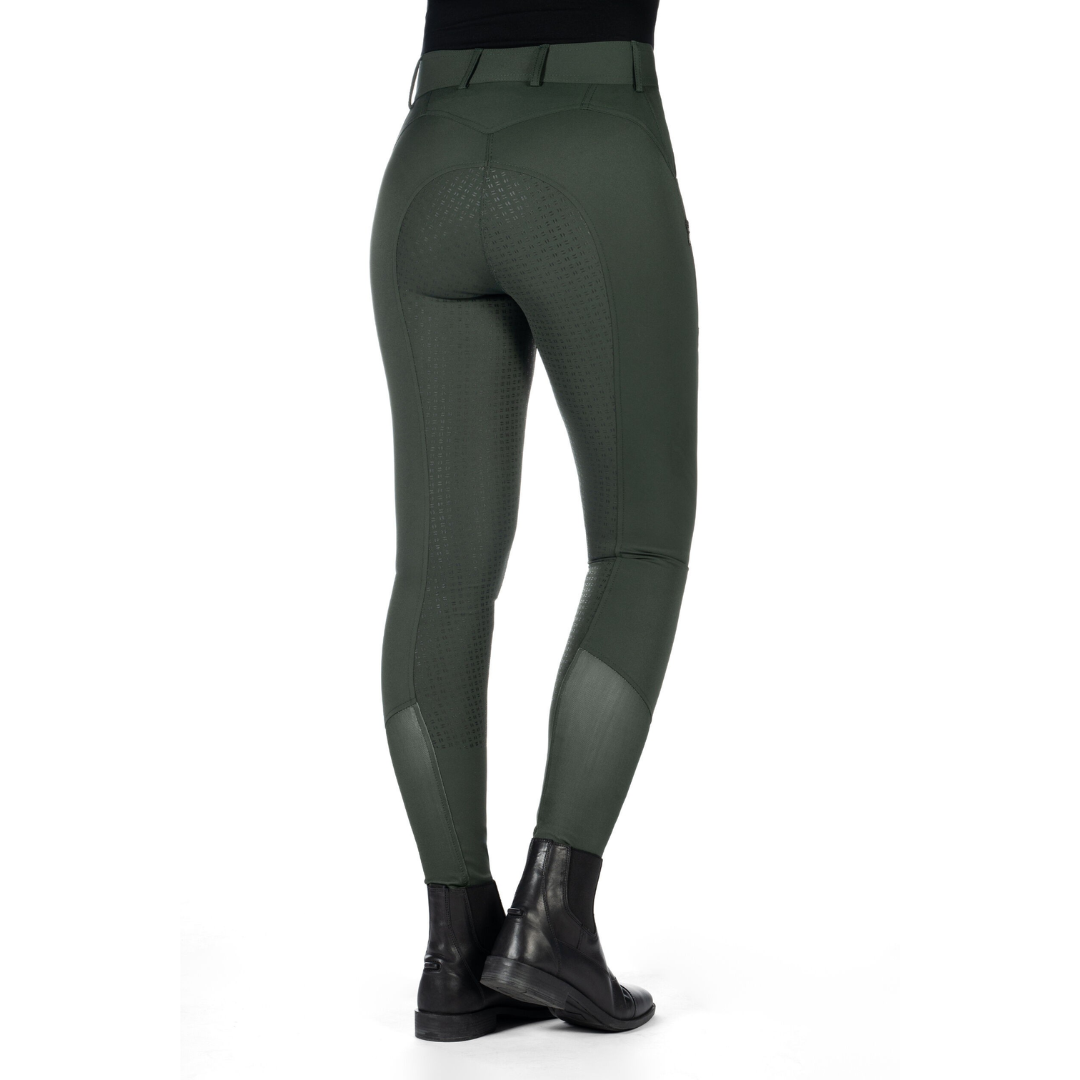 HKM Children's Silicone Full Seat Riding Breeches -Ari Mid Rise- #colour_olive-green