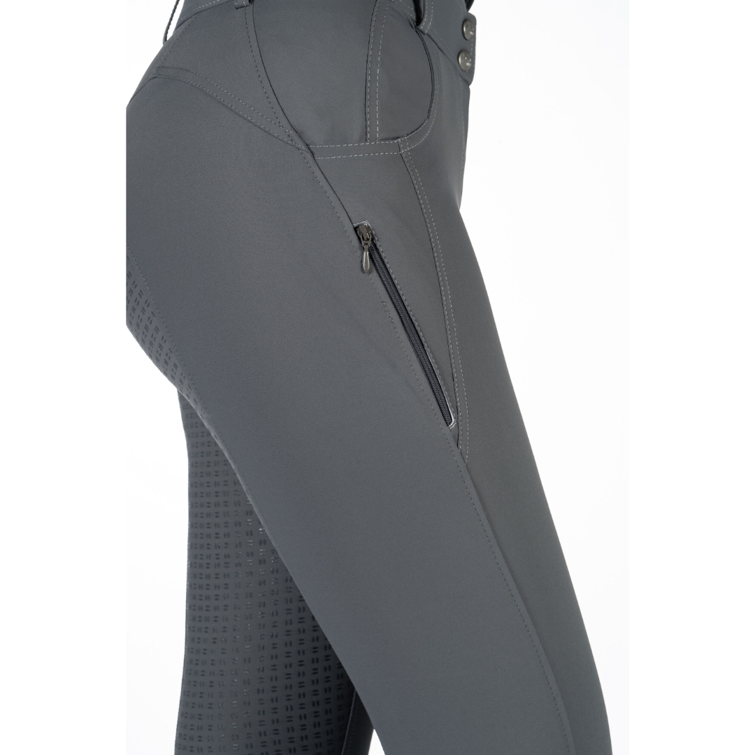 HKM Children's Silicone Full Seat Riding Breeches -Ari Mid Rise- #colour_grey