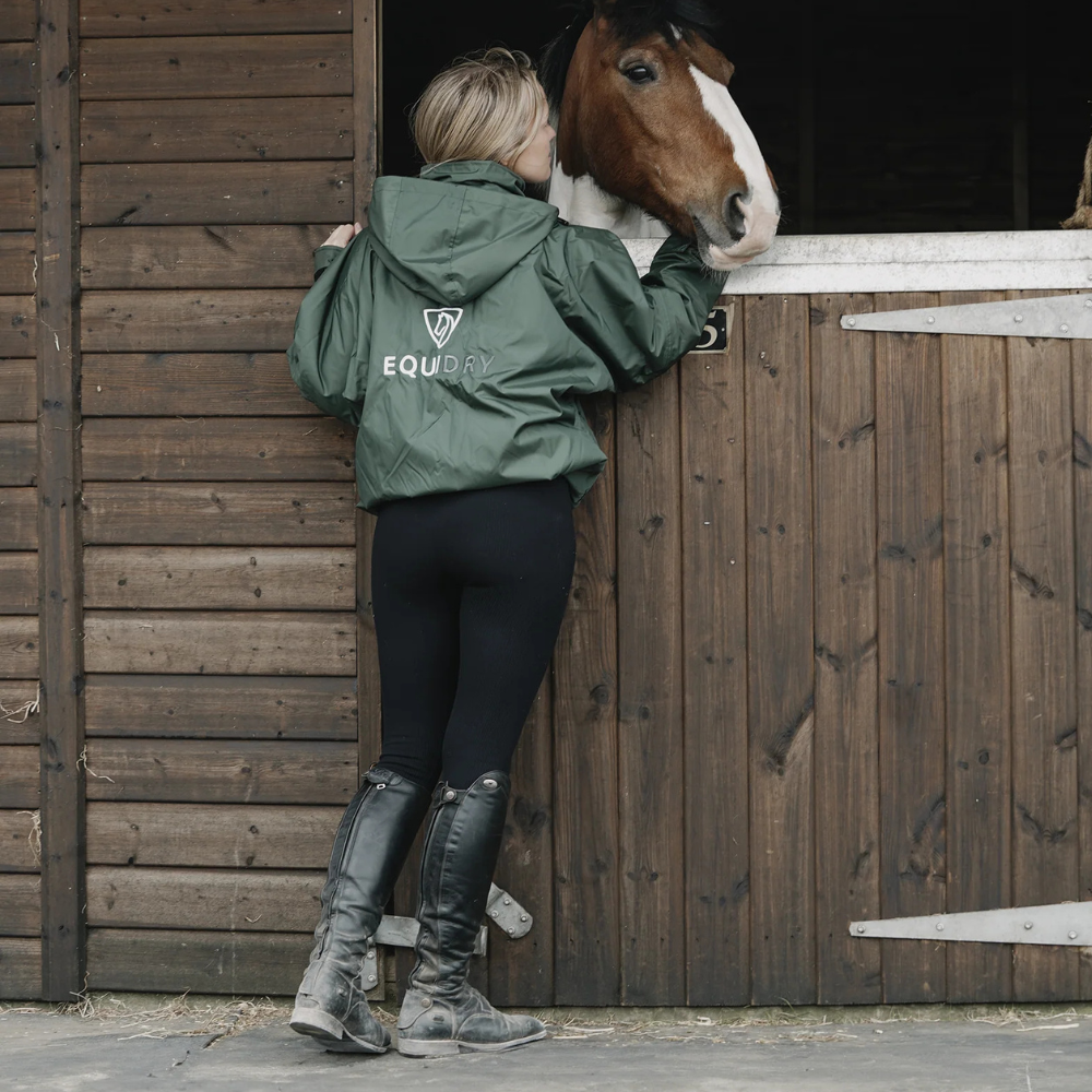 EQUIDRY Women's Thin Fleece Shortie #colour_black-forest-green