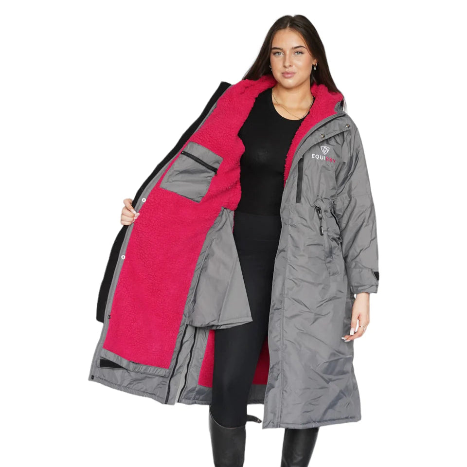 EQUIDRY Women's Thick Fleece Evolution Fixed Hood #colour_grey-peacock-pink