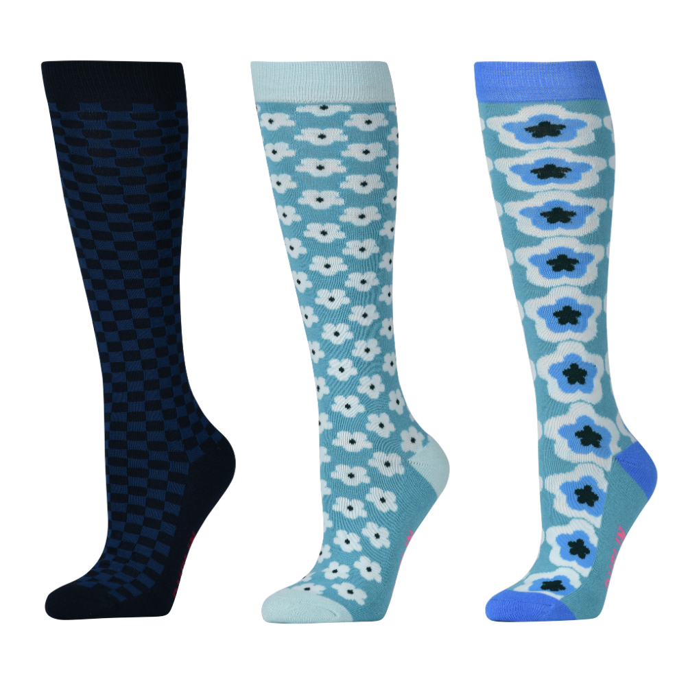 Dublin 3 Pack Socks Adults #colour_teal-geo-floral