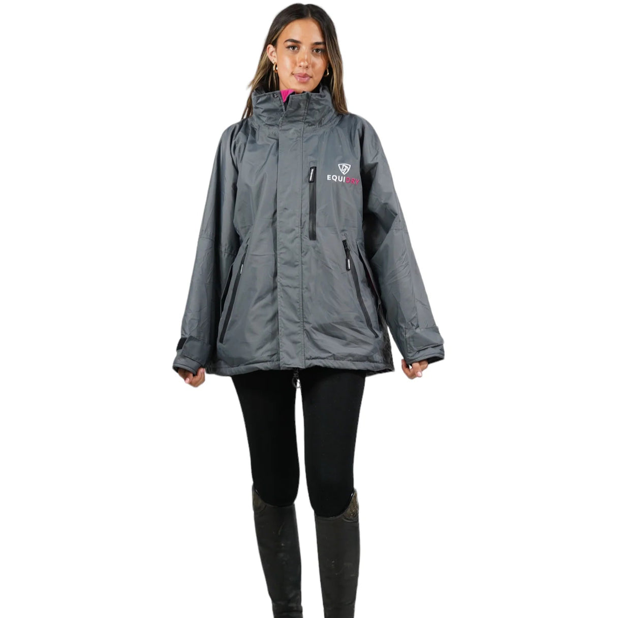 EQUIDRY Women's Thin Fleece Shortie #colour_grey-peacock-pink