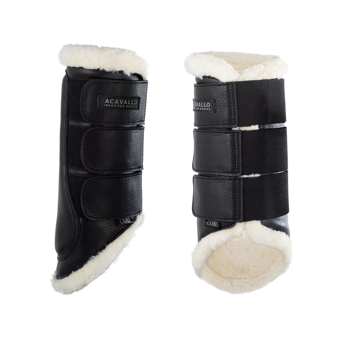 Acavallo Hind Brushing Boots Faux Sheepskin & Triple Hook-And-Loop Closure #colour_black