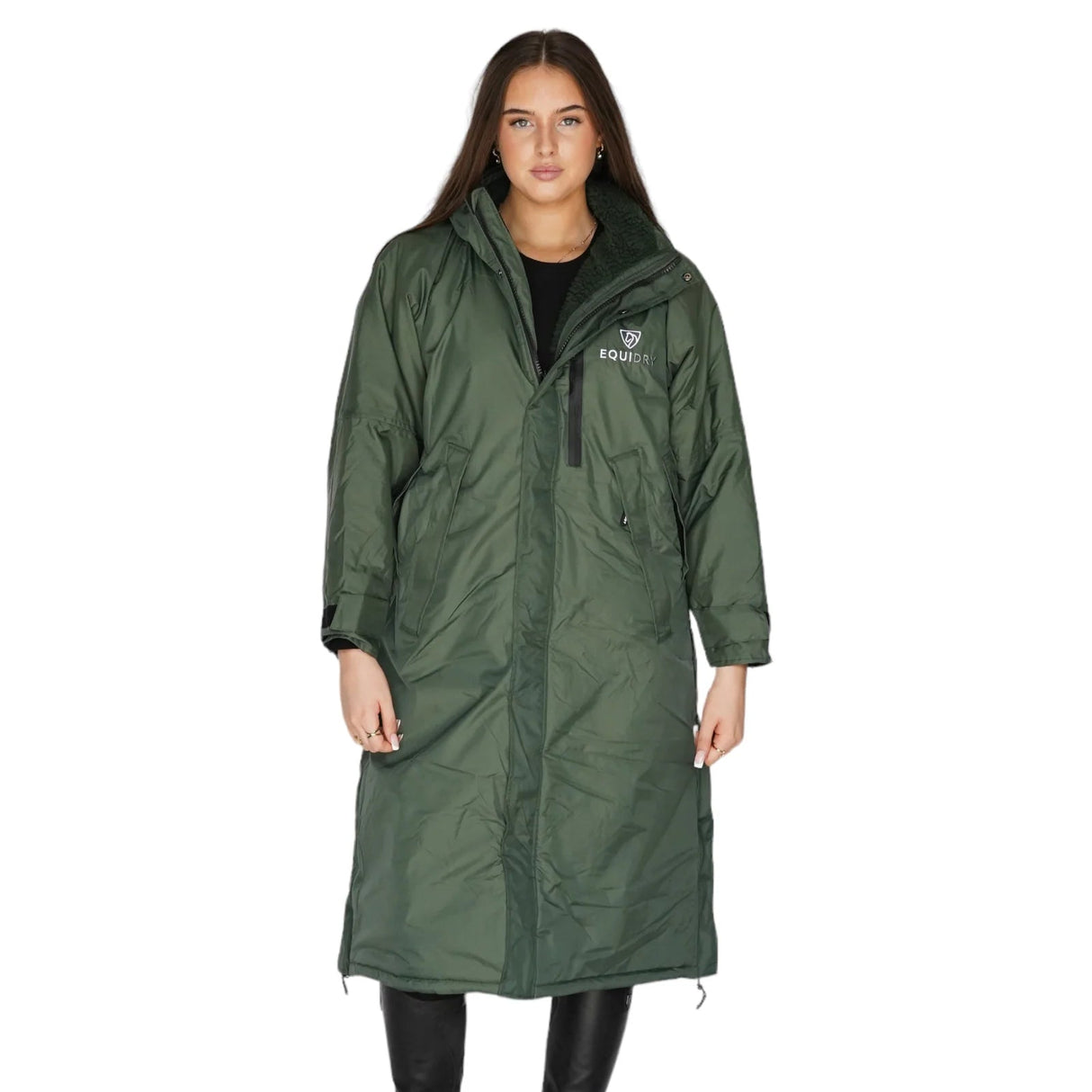 EQUIDRY Women's Thick Fleece Evolution Fixed Hood #colour_black-forest-green-green