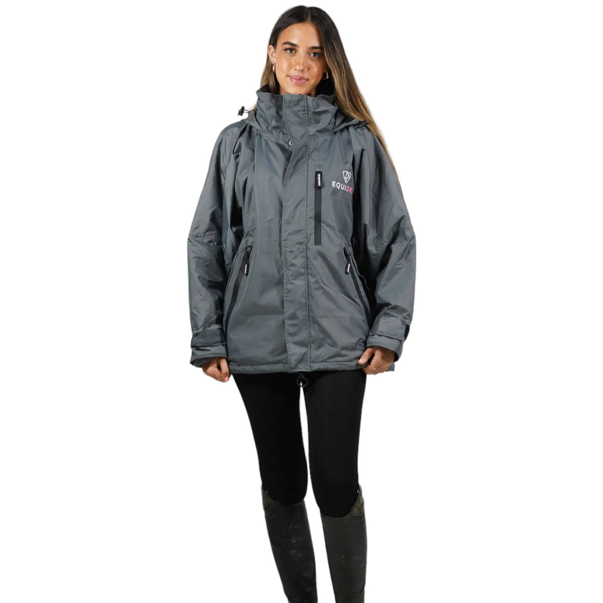 EQUIDRY Women's Thin Fleece Shortie #colour_grey-penelope-pink