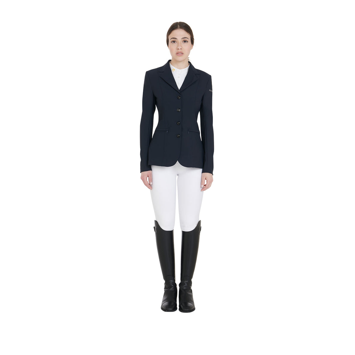 Equestro Women's Four Button Competition Jacket Anatomical Cut #colour_blue
