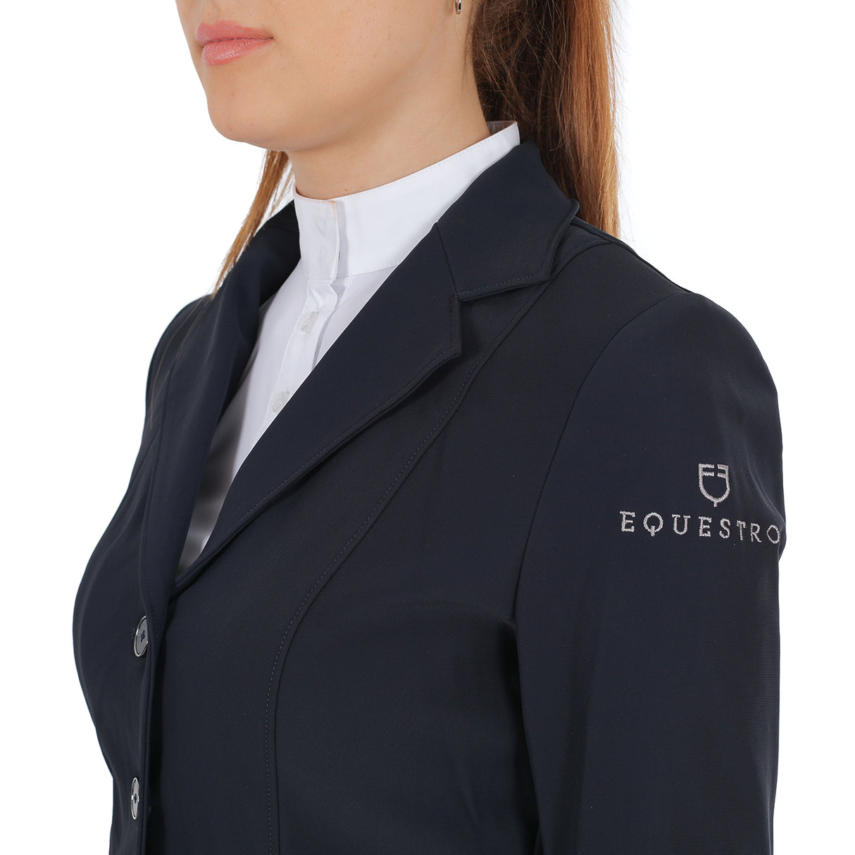 Equestro Women's Four Button Competition Jacket Anatomical Cut #colour_blue