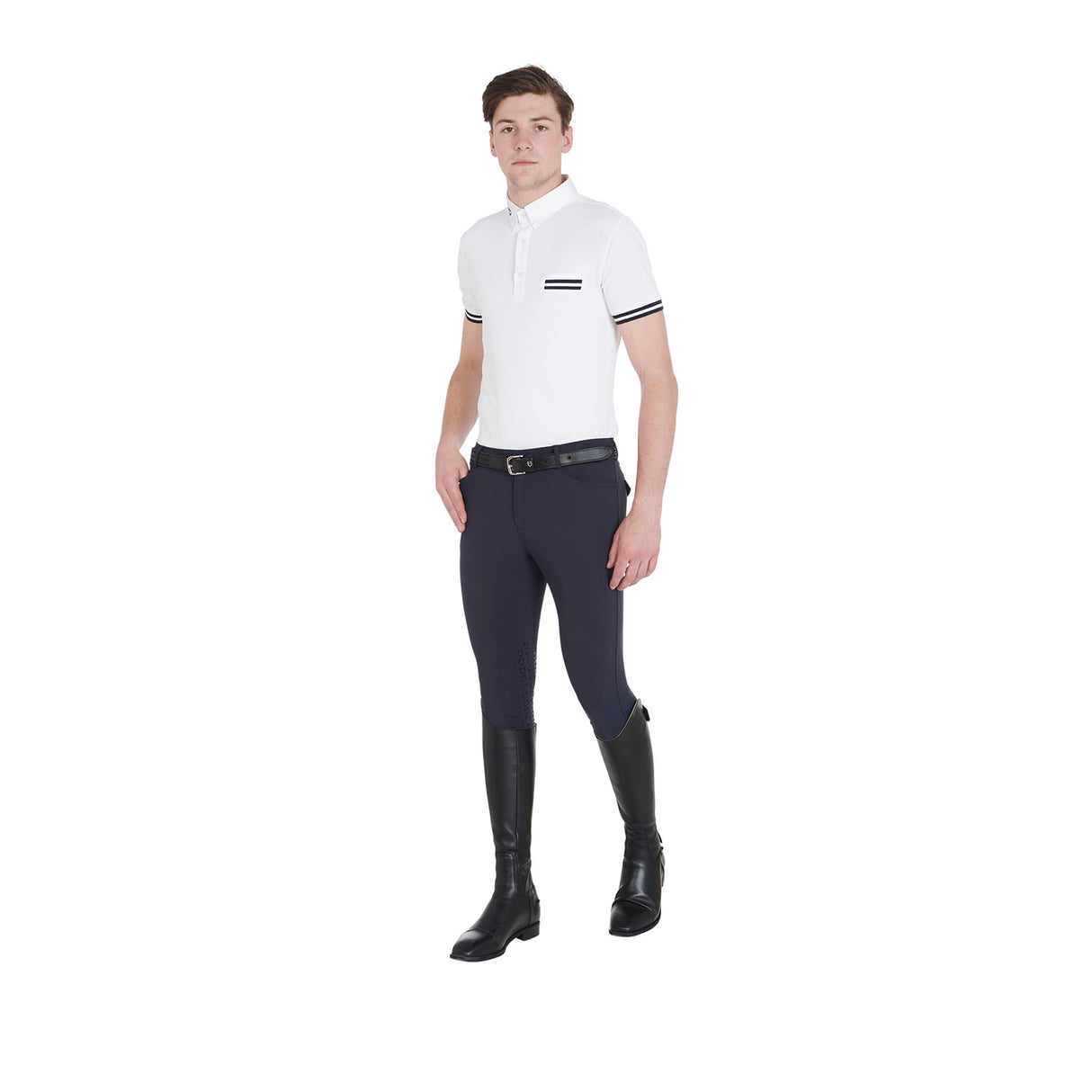 Equestro Men's Slim Fit Grip Breeches With Logo #colour_blue