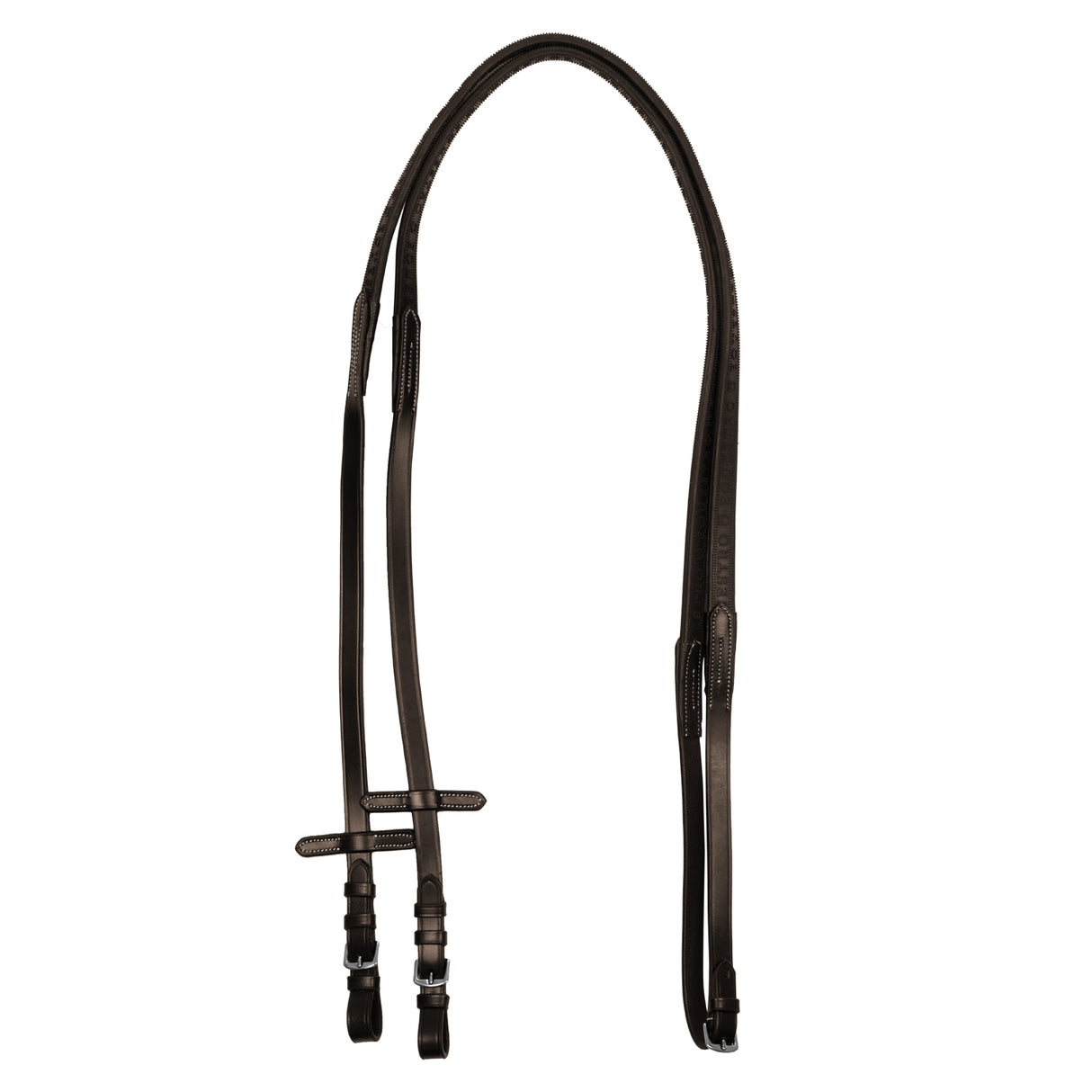 Equestro Solid Lettering Grip Rubber Reins Silver Fitting #colour_brown