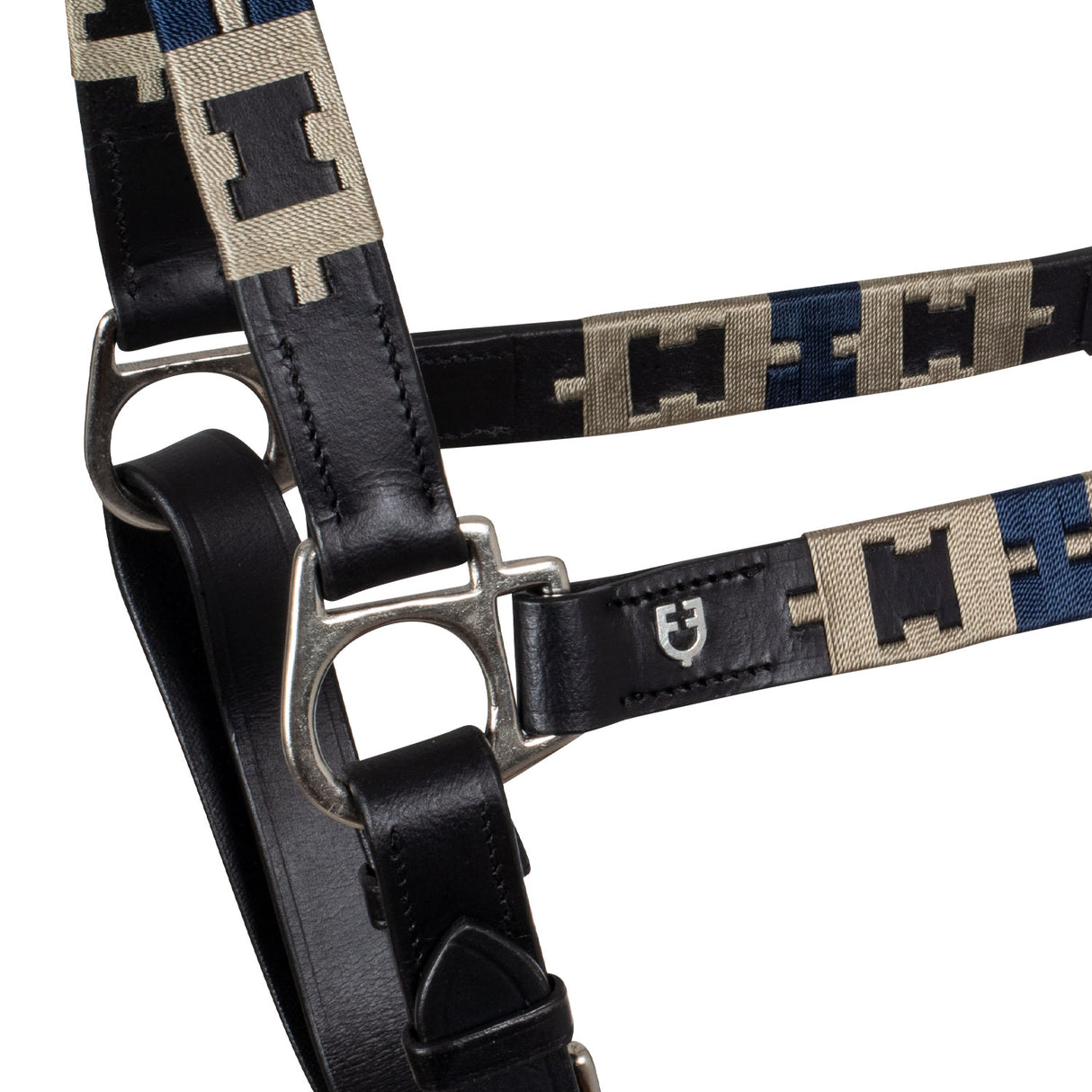 Equestro Leather Halter With Geometric Pattern #colour_black