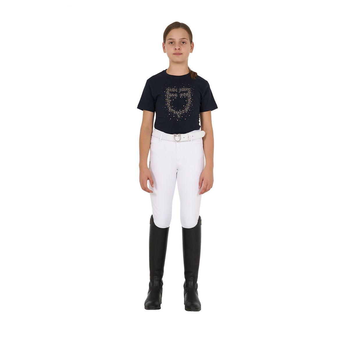 Equestro Girls' Slim Fit T-Shirt Rose Glitter Logo #colour_navy