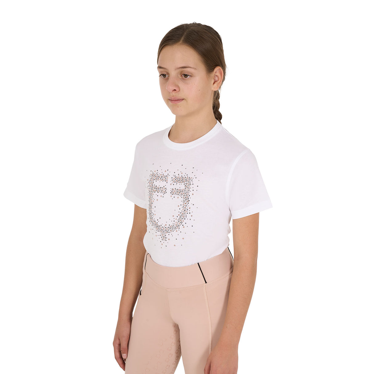 Equestro Girls' Slim Fit T-Shirt Rose Glitter Logo #colour_white
