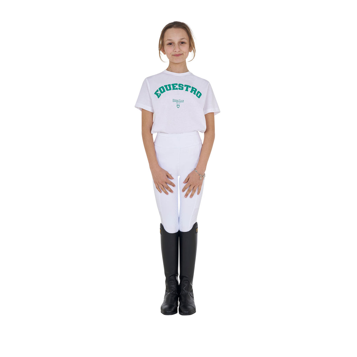 Equestro Girls' Horse Club Cotton T-Shirt #colour_white