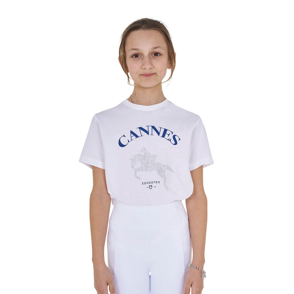Equestro Girls' Cannes Cotton T-Shirt With Rhinestones #colour_white