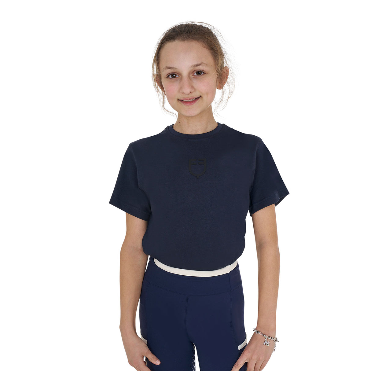 Equestro Girls' Basic Cotton T-Shirt With Tone On Tone Logo #colour_blue