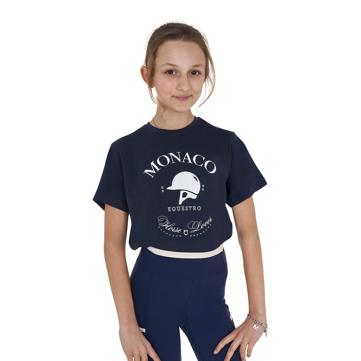 Equestro Girls' Monaco Cotton T-Shirt With Rhinestones #olour_blue