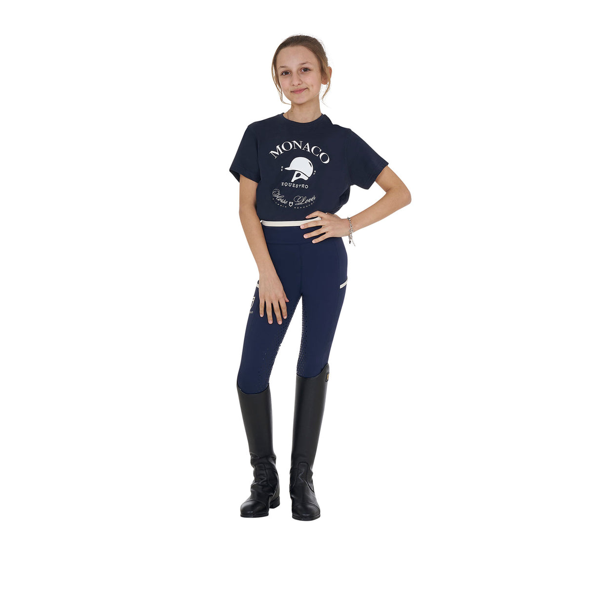 Equestro Girls' Monaco Cotton T-Shirt With Rhinestones #olour_blue