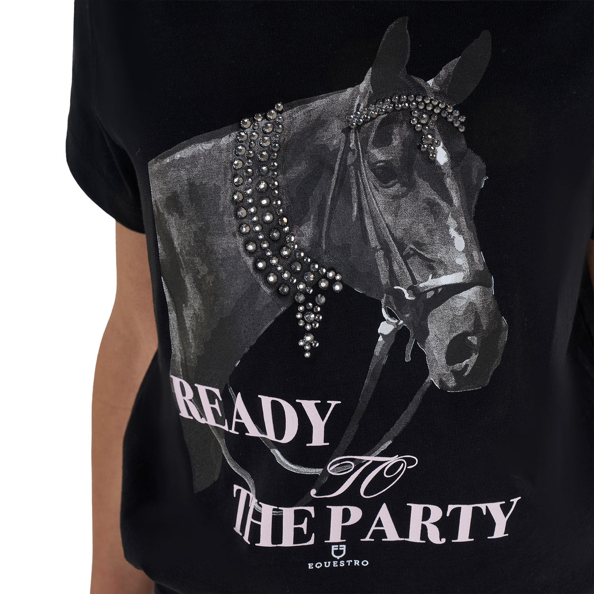 Equestro Girls' Ready To The Party Cotton T-Shirt With Rhinestones #colour_black