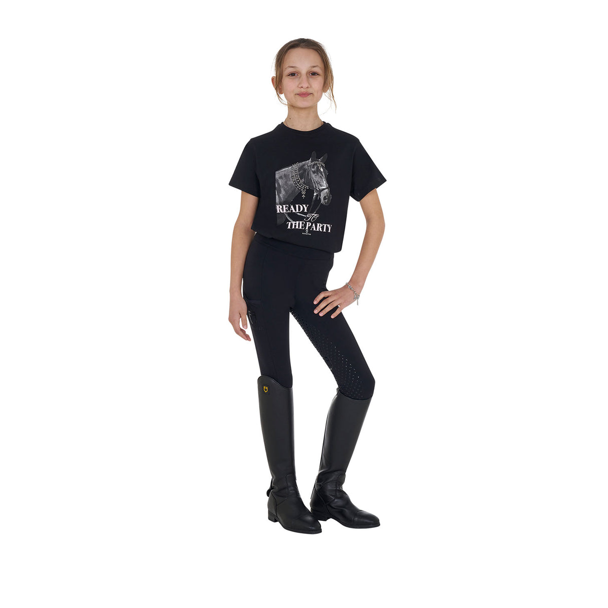 Equestro Girls' Ready To The Party Cotton T-Shirt With Rhinestones #colour_black
