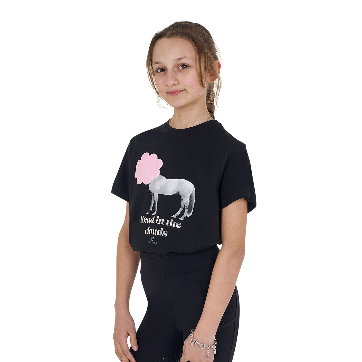 Equestro Girls' Head In The Clouds Cotton T-Shirt #colour_black